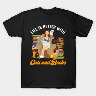 Life is better with cat and book T-Shirt